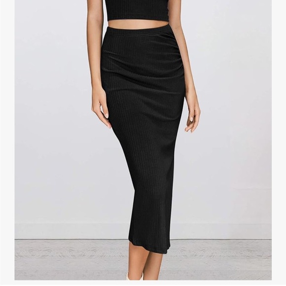 Women Split Bodycon Midi Skirt High Waist BLACK Pencil Size Medium - Picture 2 of 8